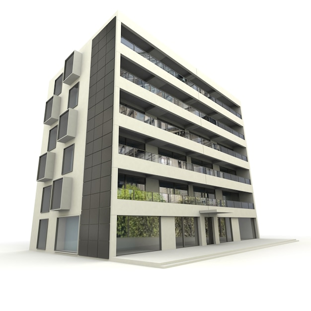 3D-weergave van een modern flatgebouw