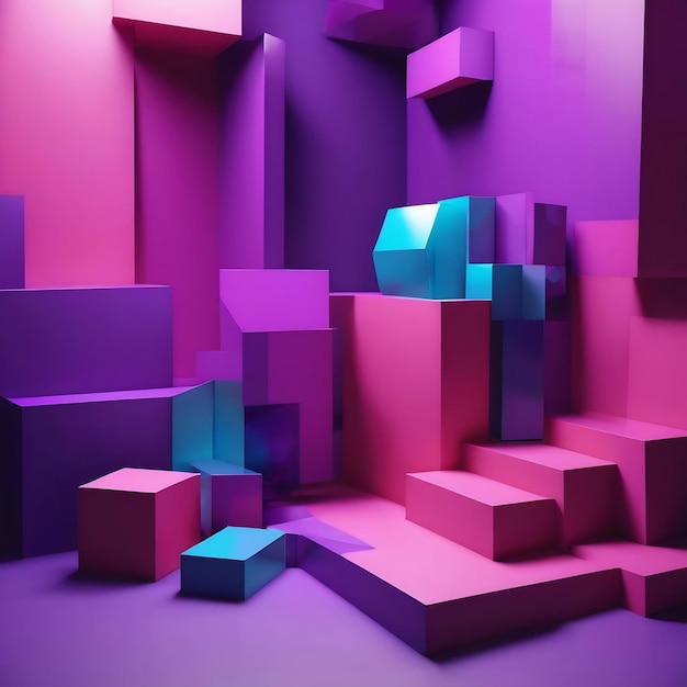 3D-weergave van een paarse en blauwe abstracte geometrische achtergrond voor het weergeven van reclameproducten