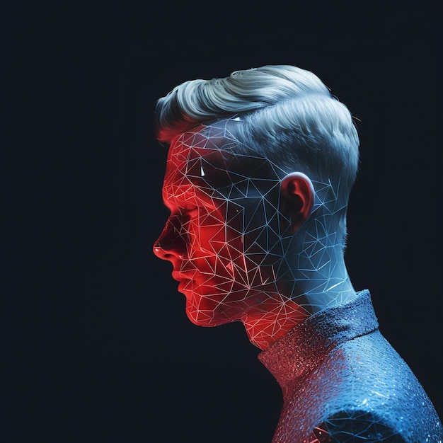 3D-weergave van een persoon op een donkere achtergrond