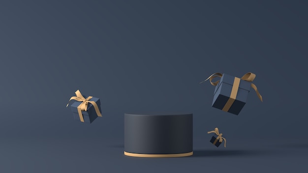 Foto 3d-weergave van een podium met kerstcadeaus