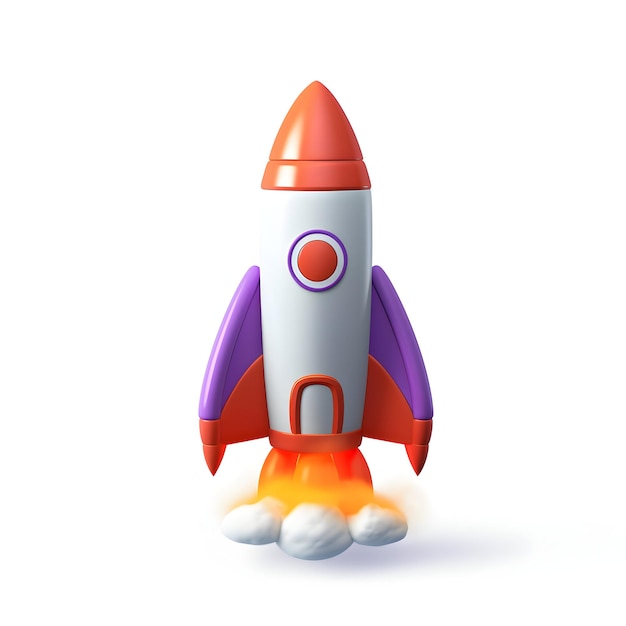 3D-weergave van een raket ruimteschip lancering concept van startups het creëren van iets nieuws