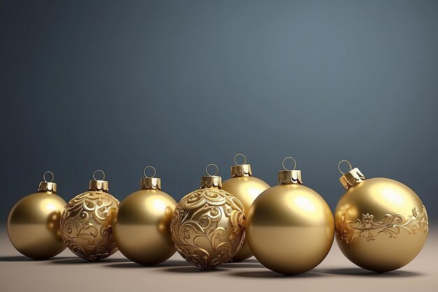 3D-weergave van een rij gouden kerstversieringen