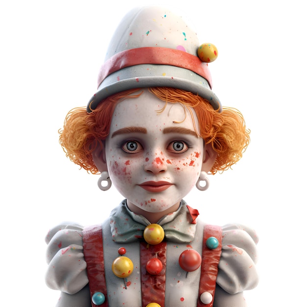 3D weergave van een roodharige clown met bloed op zijn gezicht