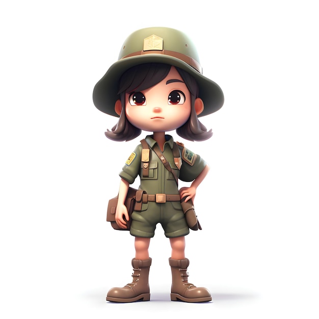 3D weergave van een schattig meisje in een safari outfit