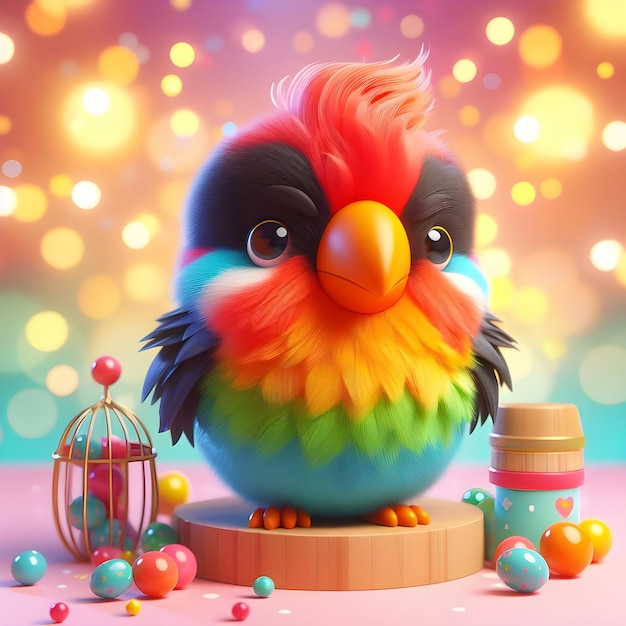 3D-weergave van een schattige Barbet met een kleurrijke achtergrond