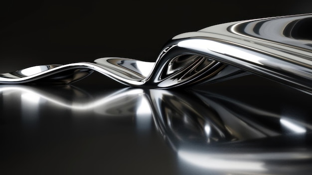 3D-weergave van een slanke moderne metalen structuur met een gepolijst zilver oppervlak