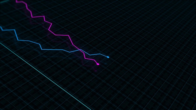 3d-weergave van een techstyle digitale inkomenslijngrafiek tegen een hightech rasterachtergrond