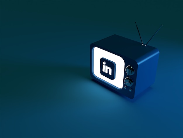 3D-weergave van een tv met een gloeiend Linkedin-logo