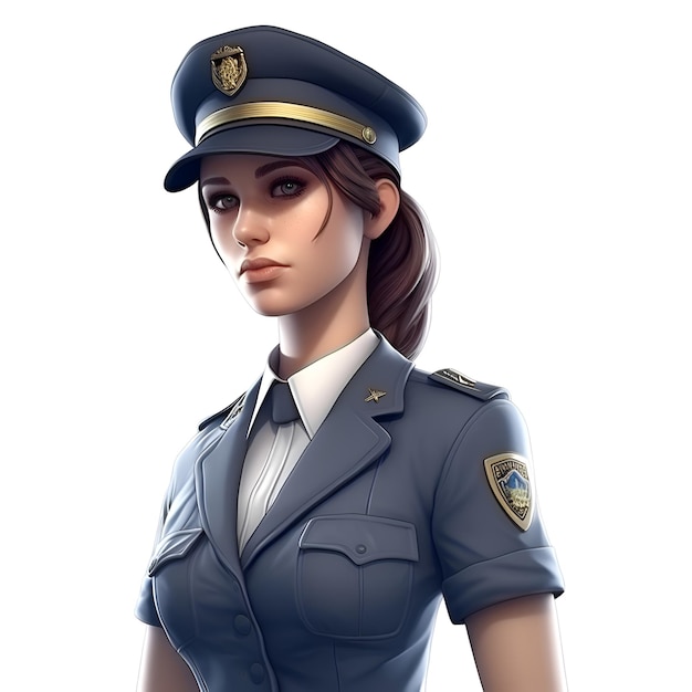 3D-weergave van een vrouwelijke politieagent geïsoleerd op een witte achtergrond