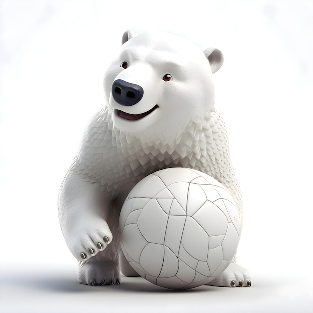 3D-weergave van een witte ijsbeer met een basketbal geïsoleerd op een witte achtergrond