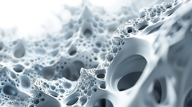 3D-weergave van een witte organische structuur die lijkt op een koraal of bot