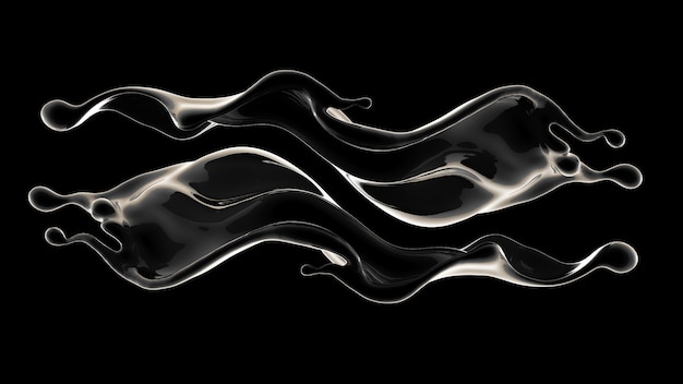 3D-weergave van een zwarte splash vloeistof