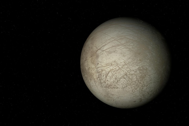 3D-weergave van Europa, een van de manen van Jupiter, de vijfde planeet van SunxA