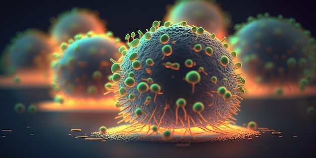 3D-weergave van geïnfecteerde cellen die ziekte Ai veroorzaakten
