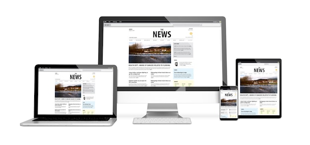 3D-weergave van geïsoleerde apparaten met nieuws responsive website-ontwerp