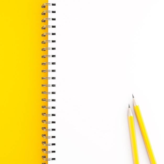 3D-weergave van gele potloden op notebook