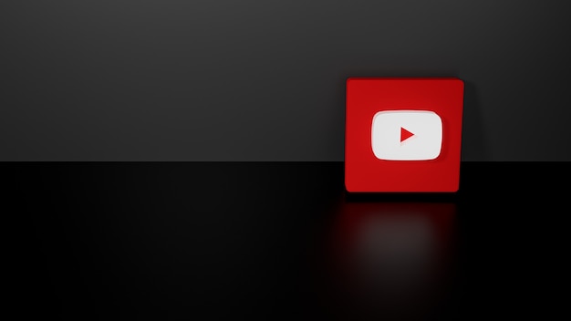 3D-weergave van glanzend Youtube-logo met donker realistisch ontwerp