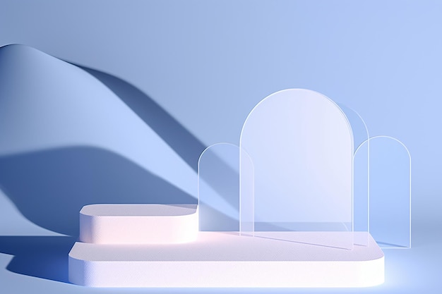 3D-weergave van glas fantasie poeder blauwe kleurverloop stand basis achtergrond