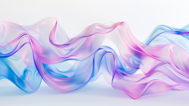 3D-weergave van golvende roze blauwe glazen lagen en plooien geïsoleerd op wit
