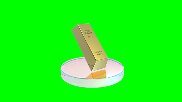 3D-weergave van gouden staaf op groene achtergrond