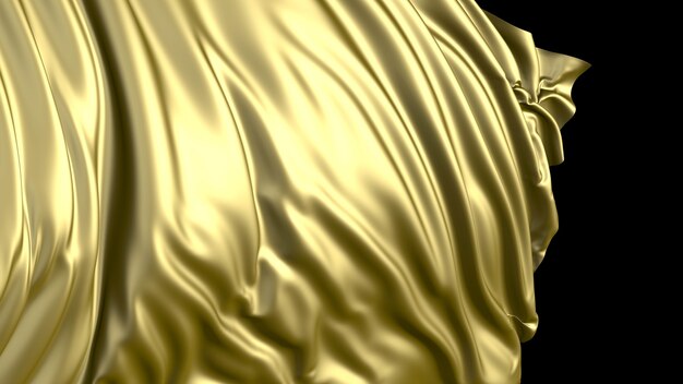 Foto 3d-weergave van gouden stof de stof ontwikkelt zich soepel in de wind