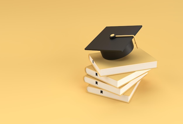 3D-weergave van Graduation Cap-boeken Realistische 3D-vormen Onderwijs online concept