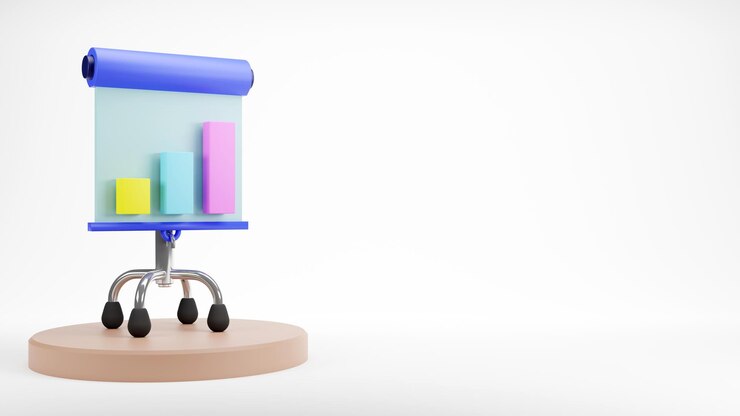 3D-weergave van Graph-grafiek over presentatiebord op witte achtergrond