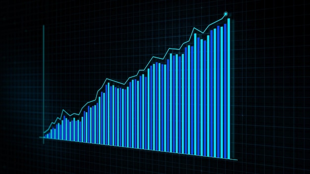 3D-weergave van groeiende lijngrafiek van digitale inkomensgroeigrafiek