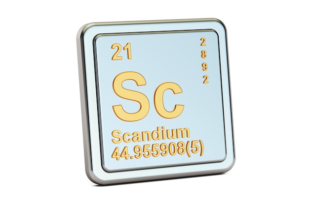 3D-weergave van het chemische elementteken scandium Sc