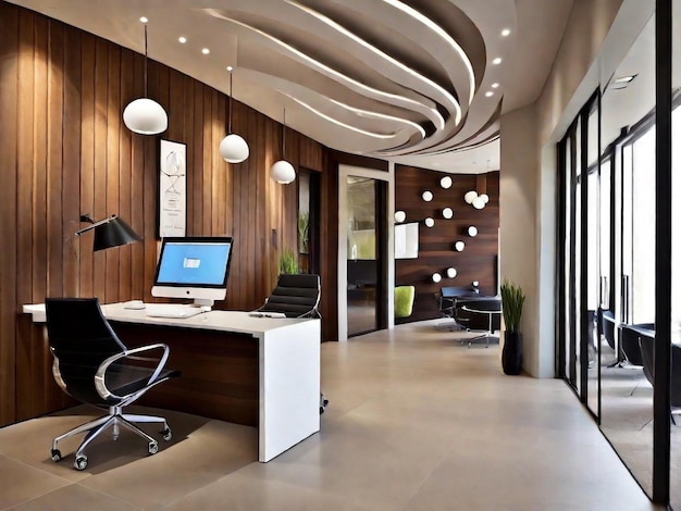 3D-weergave van het interieur van een modern kantoor