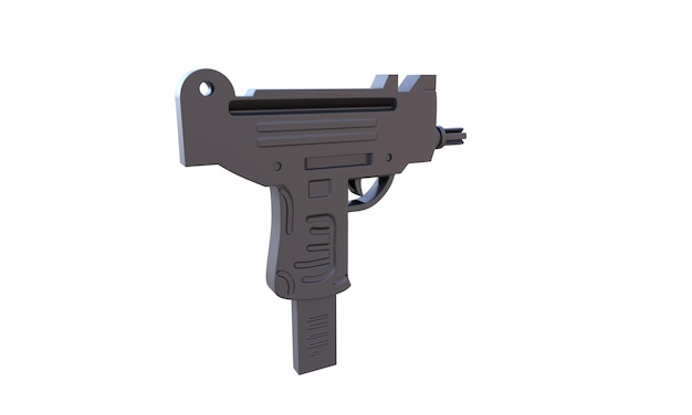 3D-weergave van het model machinepistool rechteraanzicht op witte achtergrond