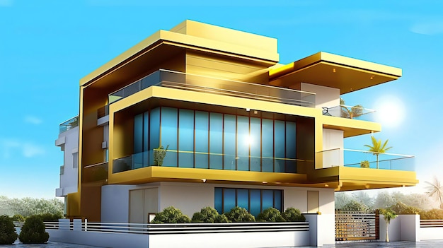 3D-weergave van het model van het Golden House en de gebouwen