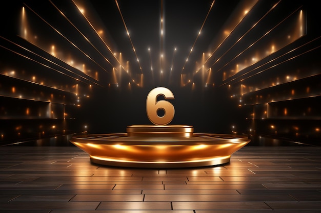 3d-weergave van het podium met nummer 9 op het podium verlicht door schijnwerpers