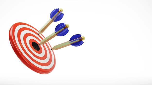 3D-weergave van het symbool van het bullseye-pictogram gericht met potlood op een centrumdartbord Strategieplanningsconcept