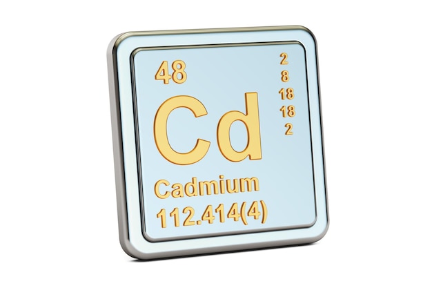 3D-weergave van het teken van het chemische element cadmium Cd