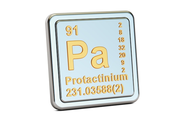 Foto 3d-weergave van het teken van het chemische element protactinium of protoactinium pa