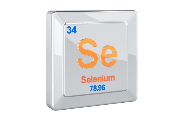 3D-weergave van het teken van het chemische element selenium Se geïsoleerd op een witte achtergrond