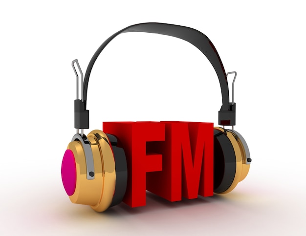 3D-weergave van hoofdtelefoon met FM. 3D-gerenderde afbeelding