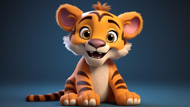 3D-weergave van jonge cartoon tijger