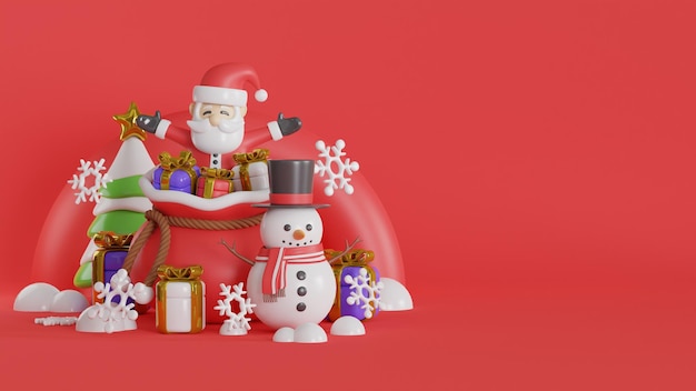 3D-weergave van kerst achtergrond met kerst ornamenten.