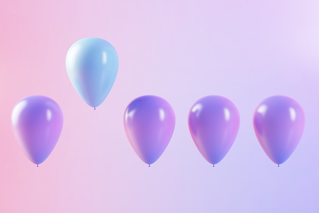 3D-weergave van kleurrijke ballonnen, met één verschillende