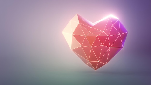3D-weergave van laag poly hart verliefd of digitale technologie concept