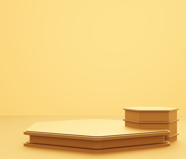 3D-weergave van lege gouden podium abstracte minimale achtergrond.