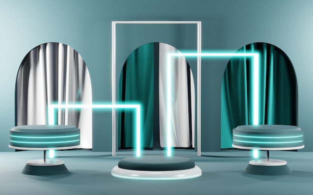 3D-weergave van lege productachtergrond voor crèmecosmetica Moderne blauwe pastelpodiumachtergrond