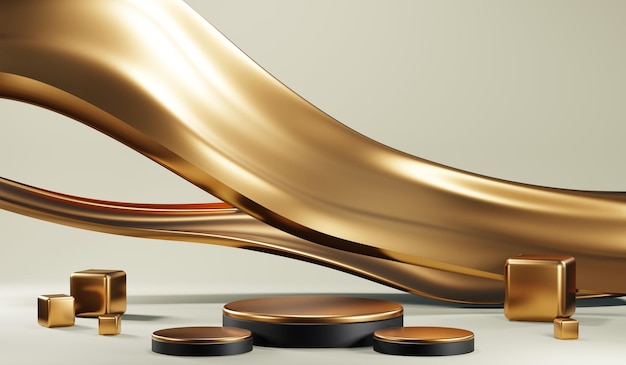 3D-weergave van lege productachtergrond voor crèmecosmetica Moderne gouden podiumachtergrond