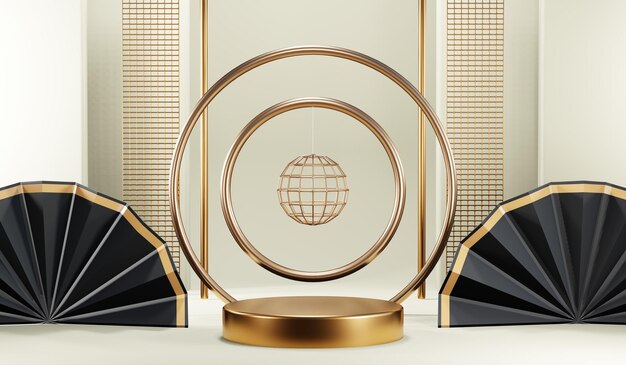 3D-weergave van lege productachtergrond voor crèmecosmetica Moderne gouden podiumachtergrond
