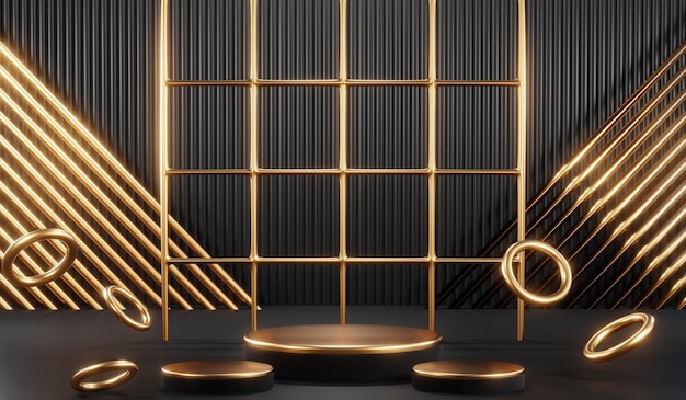 3D-weergave van lege productachtergrond voor crèmecosmetica Moderne zwarte podiumachtergrond