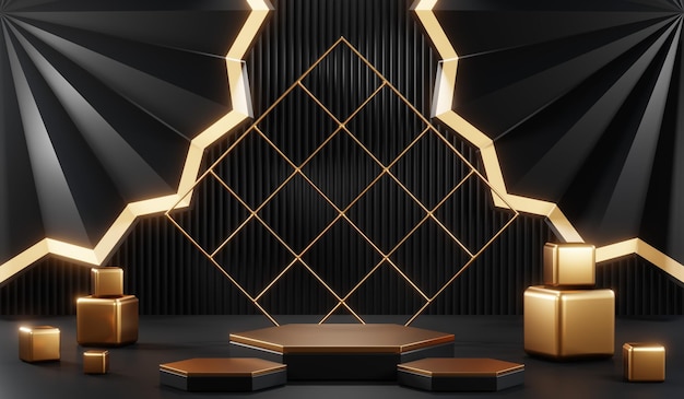 3D-weergave van lege productachtergrond voor crèmecosmetica Moderne zwarte podiumachtergrond
