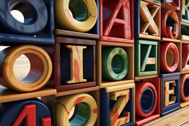 3D-weergave van letters van het alfabet