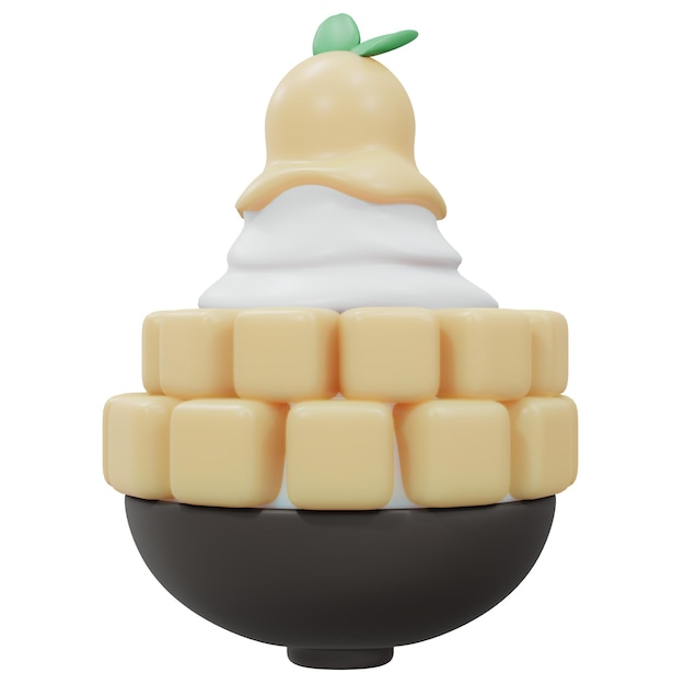 3D-weergave van mango bingsu ijs geschoren ijs geïsoleerd op wit 3D render cartoon style